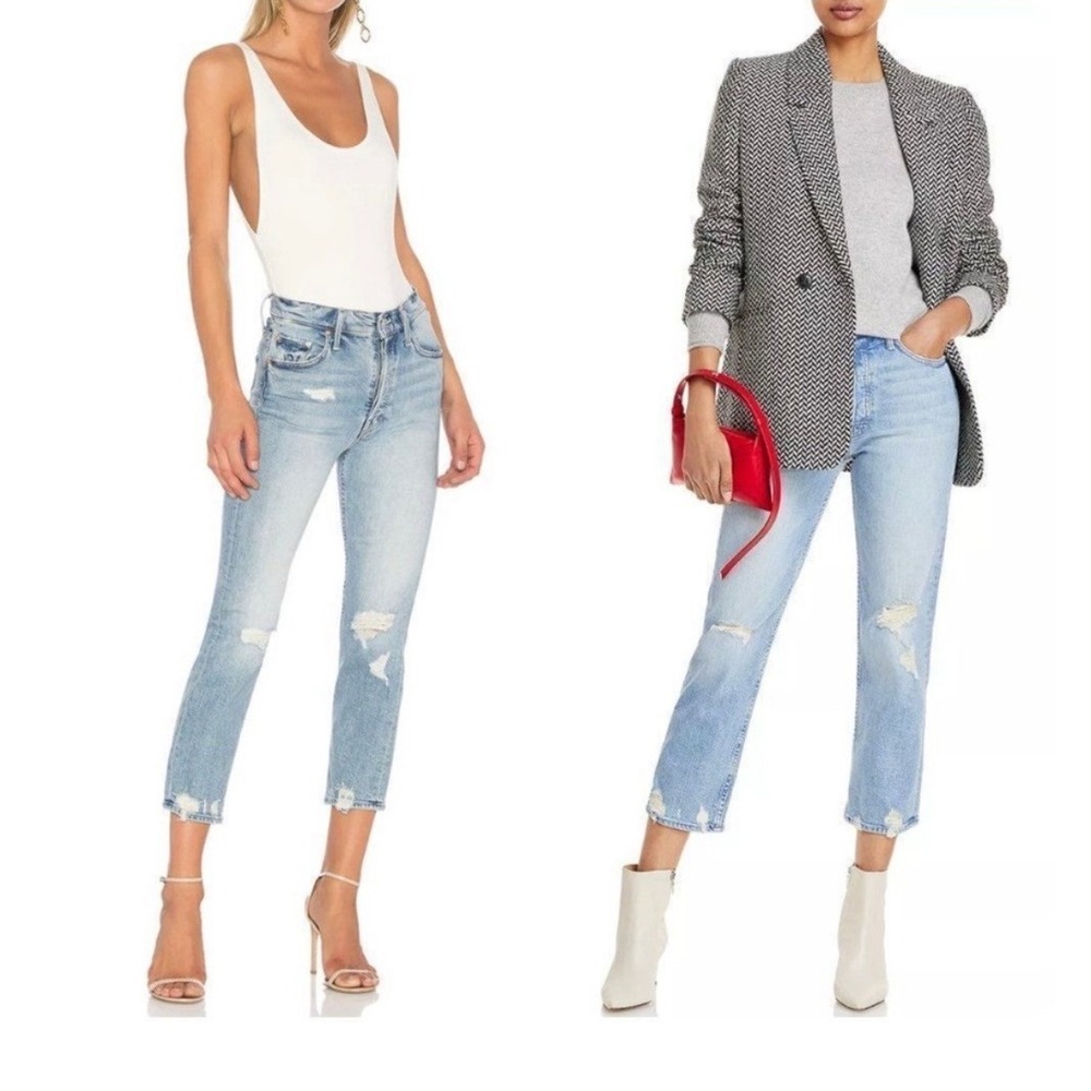 Mother The Tomcat Distressed High Rise Jeans The Confession Light Blue 27‎
